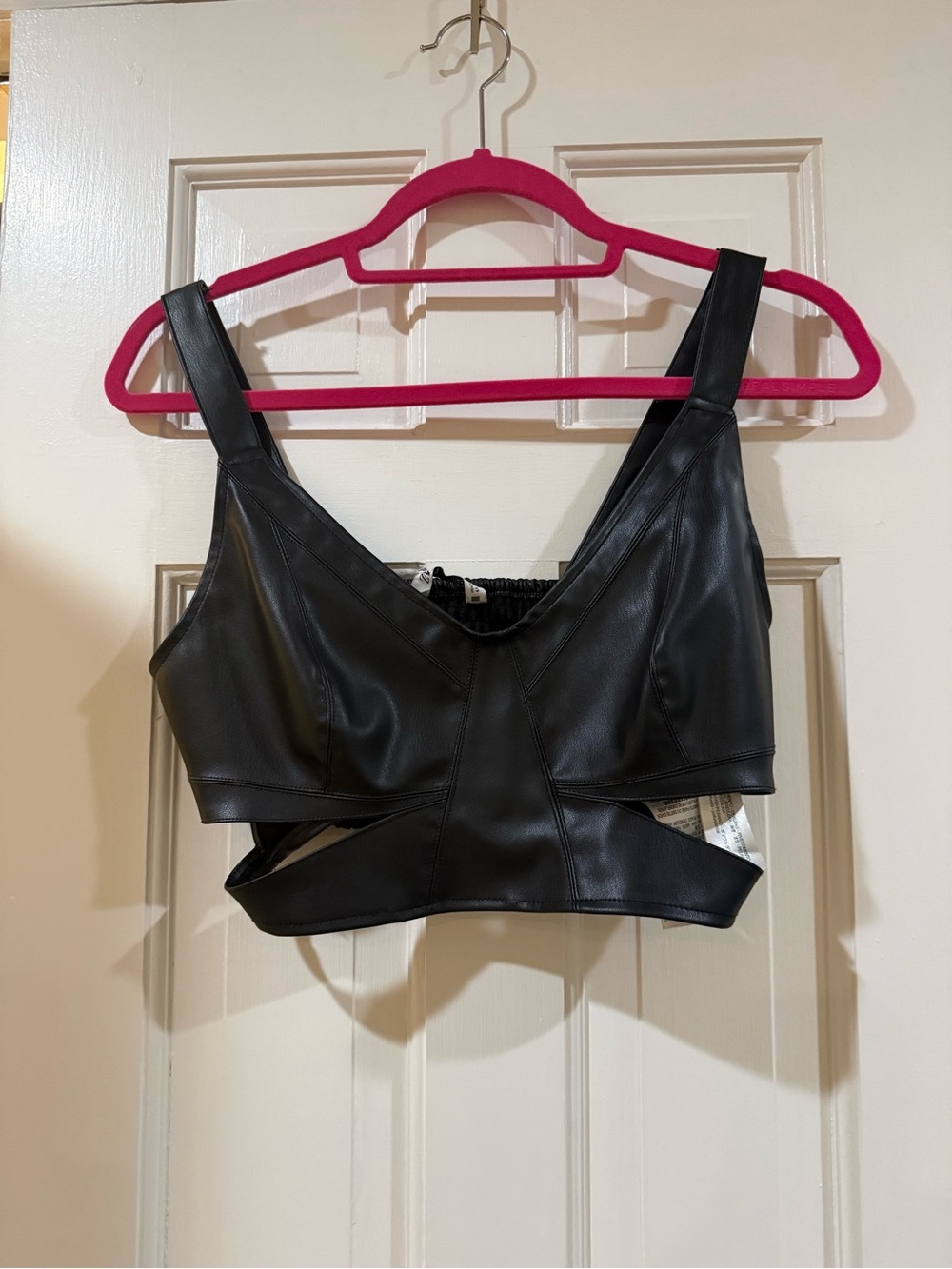 Faux Leather Black Crop Tank Top - Women - M